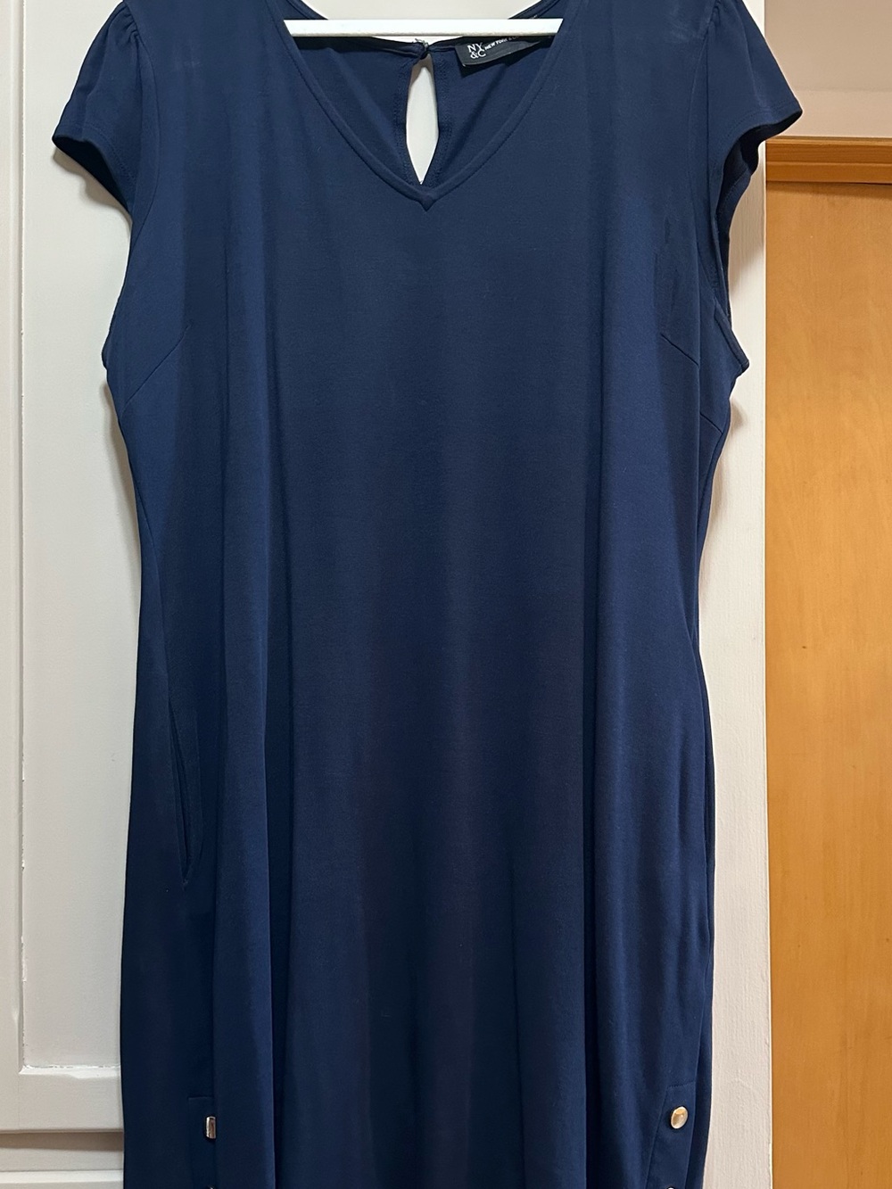 NY&Co. Navy Cap-Sleeve V-Neck Dress